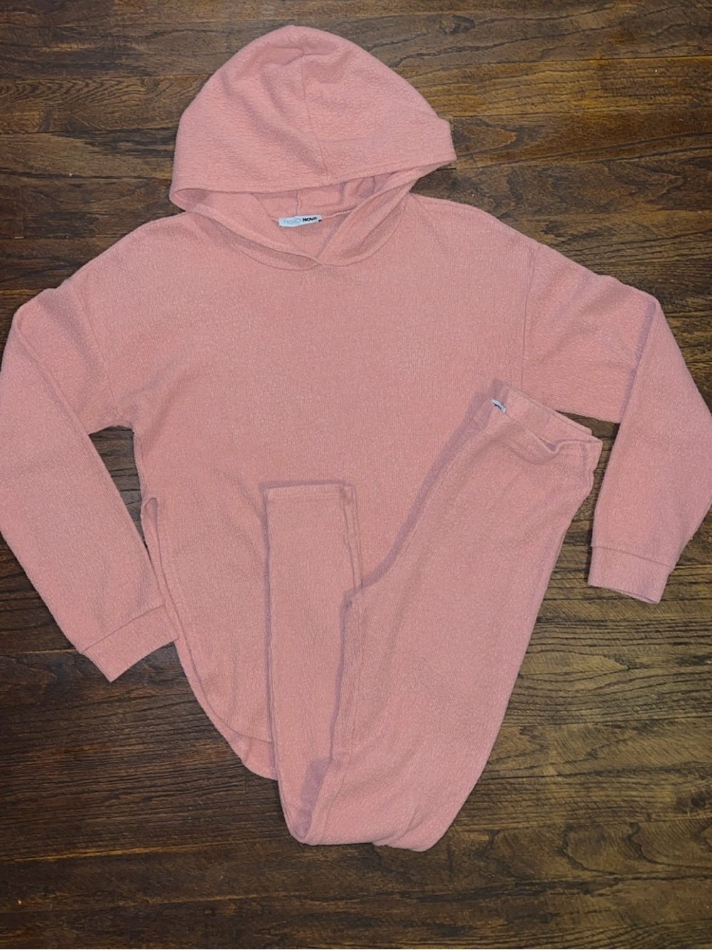 Fashion Nova Dusty Rose Ribbed Hoodie Set
